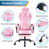 PayLessHere Ergonomic Racing Desk Chair Computer Chair Gaming Chair with Footrest Lumbar Support Headrest Armrest Task Rolling Swivel Ergonomic E-Sports Adjustable PC Gamer Chair (Pink) PayLessHere