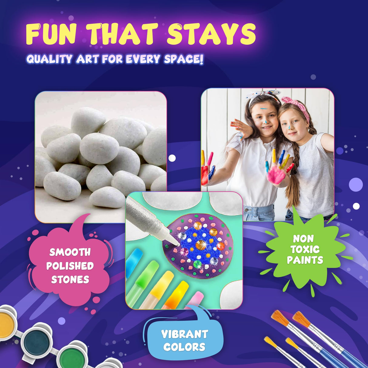 Rock Painting Kit - Glow in The Dark, 60+ Pcs Arts and Crafts Rock Painting kit for Kids 6-12, Art Supplies with Glow & Standard Paints, Outdoor Toys for Boys & Girls Birthday & Easter Gifts WoodArtSupply
