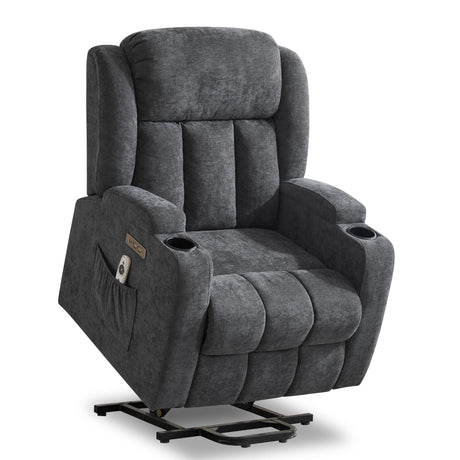Sfxingyou Power Lift Recliner Chair for Elderly with Massage and Heat, Recliner Chairs for Adults, Upgraded Fabric Reclining Sofa Chair with USB & Type-C Ports and Cup Holders, L1188(Grey) Sfxingyou