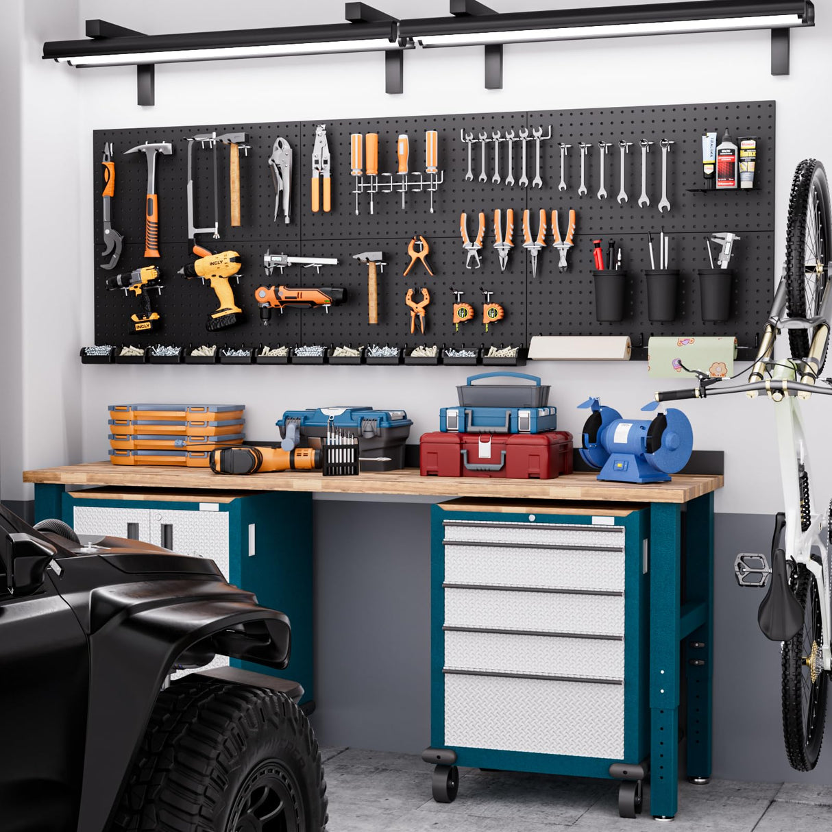 INCLY 48x36 Inch Metal Peg Board Kit with 1/4" Pegboard Hooks Accessories, 6PCS Peg Board Panels and 234PCS Black Pegboard Wall Organizer Tool Storage System for Garage Workbench Shed INCLY