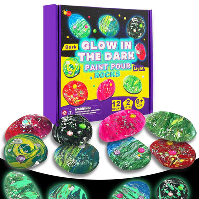 12pcs Glow in Dark Rock Painting Kit for Kids 6-12, Pouring Rocks Painting Arts and Craft Set , Rock Painting Toy, Arts & Crafts Supplies Christmas Birthday Gift for Girls and Boys 6 7 8 9 Year Old