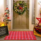 Christmas Red Green White Plaid Rug, 28" x 43" Cotton Hand-Woven Buffalo Check Layered Door Mat for Front Porch, Entryway, Outdoor Holiday Decor, Washable Farmhouse Rug for Home, Patio, Kitchen Homydecor