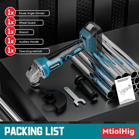 Cordless Angle Grinder for Makita 18v Battery: 8500RPM Brushless Grinder Tool- 5/8''-11 Spindle Small Angle Grinder for 4-1/2'' Wheels, 3 Variable Speed Settings for Cutting, Grinding, Bare Tool MtiolHig