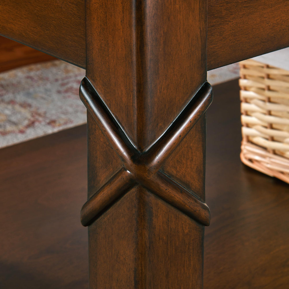 MODERION Solid Wood Coffee Table with Storage Shelf, Mid-Century Living Room Table with Wood Carved Tabletop and Leg, 43.3” Splicing Cocktail Center Table,Easy Assembly, Cherry Brown KFZ-DR200 MODERION