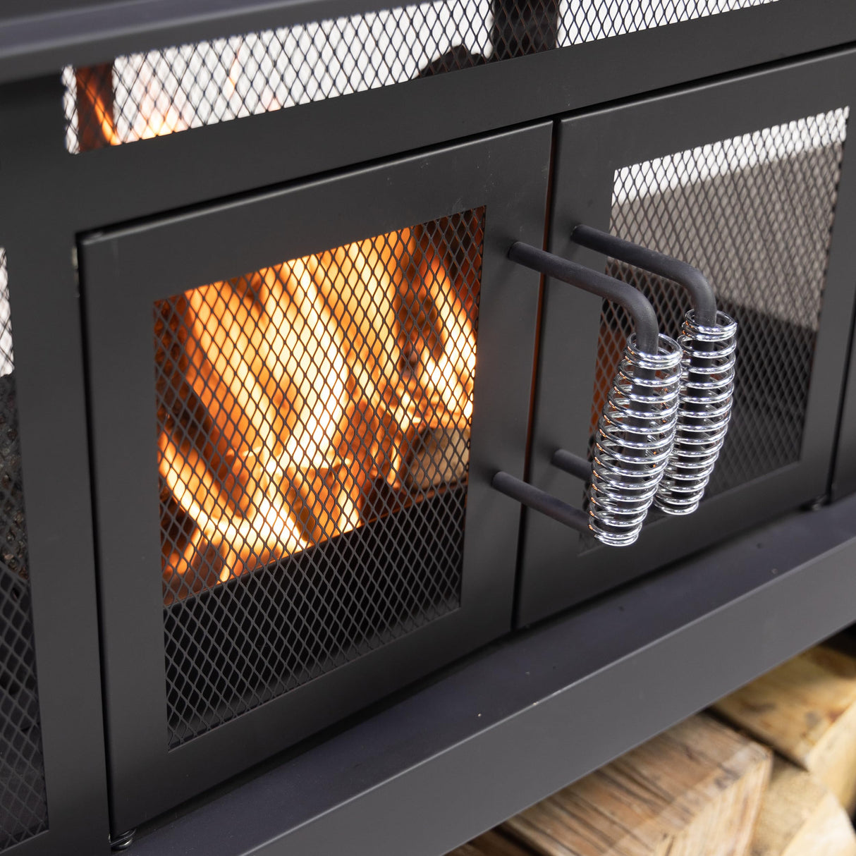 Deko Living 70 Inch Rectangular Outdoor Fireplace - Steel Woodburning Fireplace with Side Tables - Fire Place with Integrated Log Storage and Log Poker - Durable Fireplace for Patio Backyard Deko Living