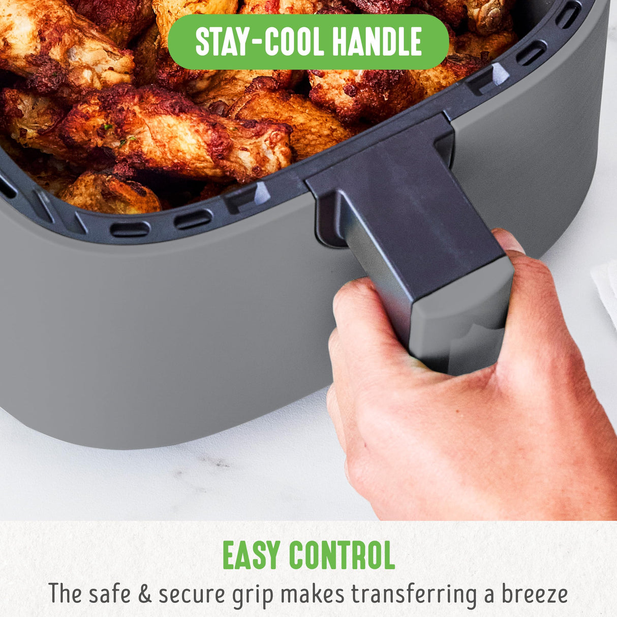 GreenLife 4.5QT Mechanical Air Fryer, PFAS-Free Ceramic Nonstick Crisper Drawer, Adjustable Temperature Timer Dial, LED Indicator, Holiday Gifting, Dishwasher Safe, Compact Kitchen Essential, Graphite GreenLife