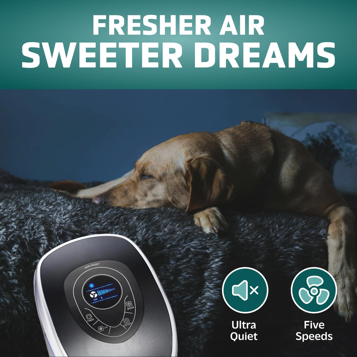 GermGuardian 5-In-1 HEPA Air Purifier for Home, Large Rooms Up To 915 Sq. Ft. with HEPA Pet Air Filter, UV-C Light & Odor Reduction, AC5250PT, 28" Tower, Black GermGuardian