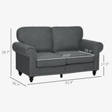 HOMCOM 61" Loveseat Sofa, Mid Century Modern 2 Seater Small Couch with Nailhead Trim, Rolled Arm, Fabric Upholstered Love Seat for Living Room and Bedroom, Charcoal Gray HOMCOM