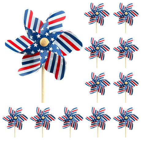 IiILittle 12 Pack Patriotic Pinwheels, American Flag Pinwheels, Wind Spinners for Yard for 4th of July Decor, Memorial Day Decor, Patriotic Outdoor Decor lilLittle