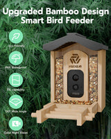 VISIOGEAR Bird Feeder with Camera, Smart Bird Feeder for Outdoors, Wild Bird Feeders with Solar Panel Bamboo Bird House Camera for Bird Lovers, AI Auto Capture Bird & Real-time Notification (Gable) VISIOGEAR