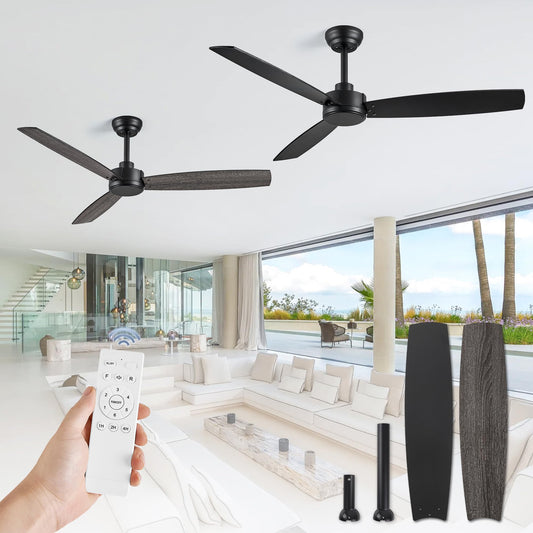 ZMISHIBO 2 Pack 52 Inch Outdoor Ceiling Fans with Remote, Black Ceiling Fan No light with Quiet Reversible DC Motor, 6 Speeds, 3 Blade Modern Ceiling Fans for Patio Living Room Bedroom Indoor