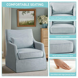 Martha Stewart London Swivel Chair - Solid Wood & Plywood, Skirted Metal Base Accent Armchair, Lumbar Pillow -Modern Classic Family Room Sofa Furniture Bedroom Lounge, 28"X31.5"X35.25", Light Blue Martha Stewart