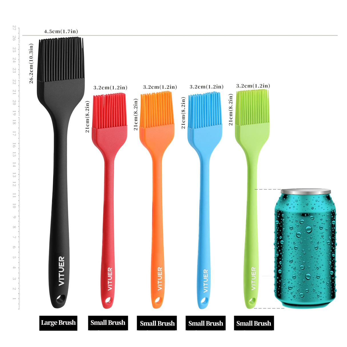 VITUER Silicone Basting Pastry Brush, 5 PCS Colorful Silicone Food Brush for Baking Cooking BBQ Grill Spread Oil Butter Sauce, Heat Resistant, Dishwasher Safe (5Pack, Rainbow Colors) VITUER