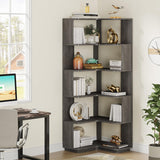 Tribesigns 6-Tier Corner Bookshelf, 64.9 Inch Tall Bookcase with Anti-Drop Panel, Industrial Freestanding Corner Shelf Display Rack Storage Organizer for Home Office, Living Room, Grey Tribesigns