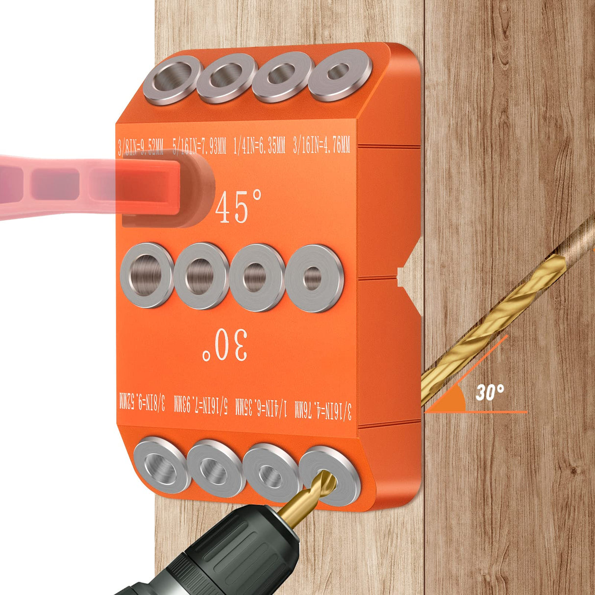 Neitra 30 45 90 Angled Drill Guide Jig for Cable Railing Lag Screw Kit Wood Post, Drilling Degree Angle and Straight Holes, Durable All Metal for Deck Stair Handrail Neitra