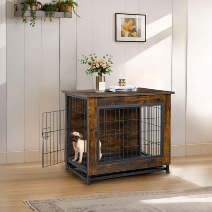 JY QAQA Dog Crate Furniture, Wooden Dog Crate Table, Double-Doors Dog Furniture, Indoor Dog Kennel, Dog House, Dog Cage Large - WoodArtSupply