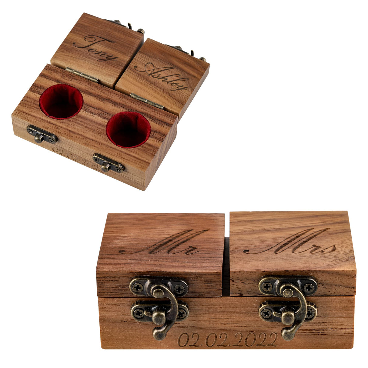 Godchoices Personalized Wooden Engagement Ring Box Wooden Rustic Ring Case | Custom Name Engraved Ring Bearer Box Wooden Ring Holder for Proposals, Wedding Ceremony Godchoices