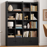 IRONCK Bookshelves and Bookcase, 6 Tiers Large Bookshelf with 4 Doors, Floor Standing Tall Display Storage Shelves for Home Office, Living Room, Bedroom, Black IRONCK