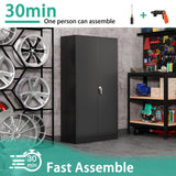 Waqiv Black Metal Storage Cabinet with Door, Locking Steel Cabinet with 4 Adjuestable Shelves, Tall Lockable Garage Tool Storage Cabinet for Home, Waqiv