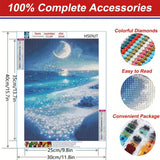 HSENJT Beach Diamond Art Painting by Number Kits,Seaside Night 5D Diamond DIY Painting for Adult,Moon Paint with Round Diamonds for Relaxation Home Wall Decor Gift(30x40cm/11.8X15.7inch) HSENJT