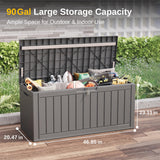EAST OAK Outdoor Storage Box, 90 Gallon Deck Box, Waterproof Resin Storage Bin for Patio Cushions, Gardening Tools, Outdoor Toys, Lockable, UV Resistant, Grey EAST OAK