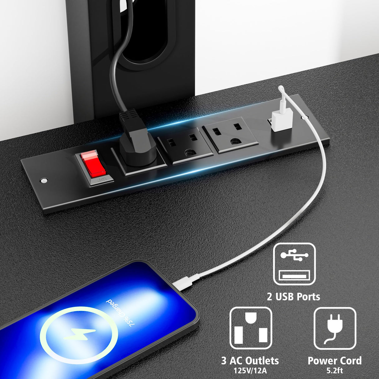 TV Stand with Mount and 7 Fabric Drawers, Led Entertainment Center with Power Outlets for 32 45 55 60 65 70 inch TVs, Black Dresser with Open Shelves Media Console Cabinet for Living Room Bedroom JUSTOGO