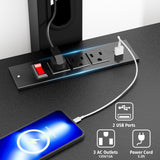 TV Stand with Mount and 7 Fabric Drawers, Led Entertainment Center with Power Outlets for 32 45 55 60 65 70 inch TVs, Black Dresser with Open Shelves Media Console Cabinet for Living Room Bedroom JUSTOGO