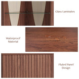 70" Tall Corner Cabinet, Mid Century Modern Cabinet with Doors, Fluted Corner Bar Cabinet with Glass Holder, Lights and Storage Shelves, Wine Bar Cabinet for Liquor, Living Room, Kitchen, Walnut JOINICE