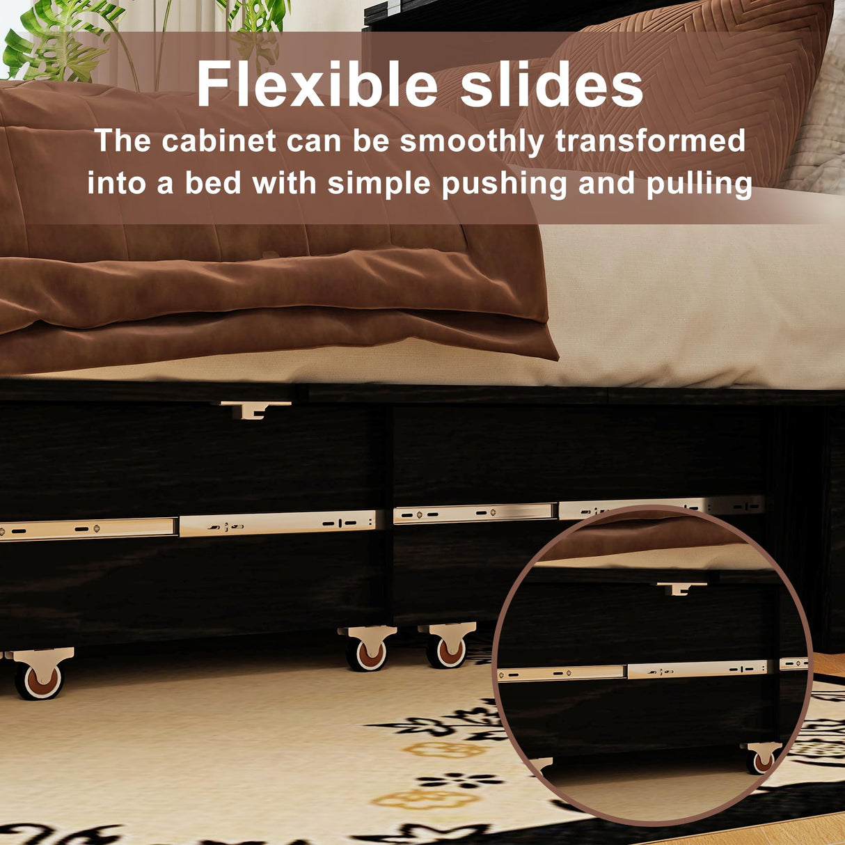 GraceGrove Queen Size Murphy Bed：Wood Queen Murphy Bed Cabinet with Large Storage Drawer,Optimize Sleeping Space（Mattress Not Included） Black-11 GraceGrove