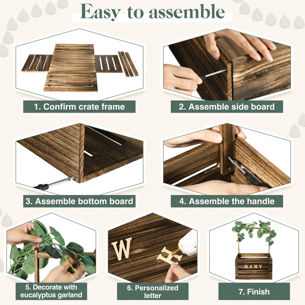 Barydat Wooden Baby Shower Crate Closet, Baby Shower Basket Handle Garland Newborn Baby Basket for New Parent(Dark Walnut) Barydat