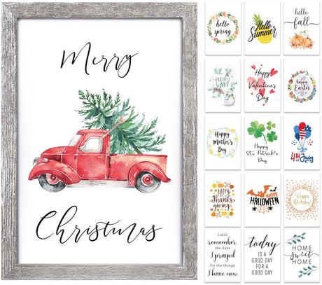 Tiblue Farmhouse Wall Decor Sign Christmas Decoration Indoor Vintage Christmas Decor With 16 Interchangeable Holiday Sayings for Xmas Thanksgiving Decors for Home Decors Living Room Bedroom Decor Tiblue