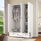 LABROSKIA White Wardrobe Closet with 3 Doors: 74" Bedroom Armoire Wardrobe Closet with 2 Drawers, Wooden Cabinet with Hanging Rod, Modern Armoire Closets with Shelves (White, 47") LABROSKIA