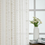 Neutral Farmhouse Curtains for Living Room 84 Inches Long,Taupe Cream Boho Light Filtering Sheer Patterned Modern Beautiful Linen Curtains with Floral Pattern Design Dining Room 84 Length 2 Panels Set Lino Rosa