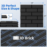 12 Pack Acoustic Panels with Self Adhesive, 12" X 12" X 0.4" High Density Sound Proof Foam Panels for Walls, Soundproof Wall Panels, Brick Sound Absorbing Panels for Home Studio Office Decor - Black NEPIS