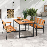 Giantex Outdoor Bench, Acacia Wood Patio Loveseat with Slatted Backrest & Seat, Armrests, Heavy Duty Metal Frame, 800 lbs Capacity, 2-Person Garden Bench for Lawn, Porch, Yard and Park Giantex