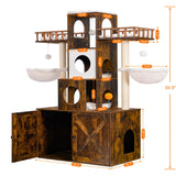 Heybly Cat Tree with Litter Box Enclosure for Indoor Big Cat, Cat Tower for Large Cats 20 lbs Heavy Duty, Modern Cat Condo Furniture with Scratching Posts, Rustic Brown HCT110SR Heybly