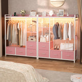 Cyclysio Dresser with Hanger Rack, 4 Drawers Dresser for Bedroom with Power Outlet and LED Lights, Cute Dresser with Storage Shelf for Bedroom Living Room, Pink Cyclysio