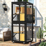 TRYKERPET 4 Tiers Catio Outdoor Cat Enclosure, Outdoor Cats House with 4 Wheels, Cat Enclosure Window Access with Removable Floor, Upgraded Resting Box, Waterproof Roof, Wooden Indoor Pet Cage, Black TRYKERPET
