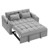 Foldable Sofa Bed with 2 USB Charging Ports, Pull Out Velvet Loveseat Sleeper with Phone Holder, Modern Futon Couch with Cup Holders & Adjustable Backrest for Living Room,Grey Merax