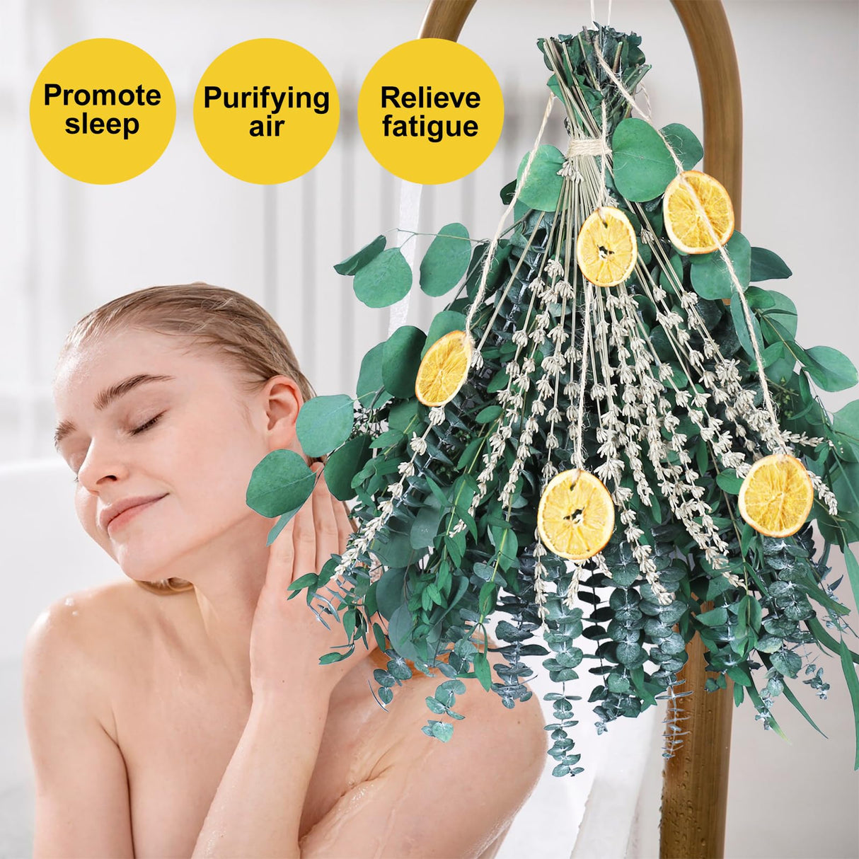 5 Kinds Mixed PCS Dried Eucalyptus & Lavender Flowers Bundle for Shower, 40 PCS 15''-17''Natural Real Fresh Preserved Eucalyptus Leaves and Lemon Shower Hanging Plants, Home Bathroom Decor, Fragrance Gifugi