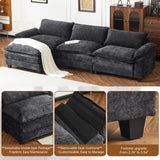 VINGLI 122" Cloud Black Convertible Sectional Sofa, Comfy L-Shape Extra Deep Seat Sofa Couch for Living Room,Modern Chenille 3-Seat Convertible Sofa with Movable Ottoman for Small Space VINGLI