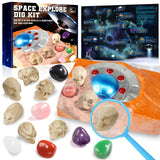 Rileryan Dig Kit, Dig Up 12 PCS Real Gemstones Crystals and Alien Skulls with Dig Tools, Rock Dig Kit Spaceship Explore Discovery Dig Monster for Easter Gifts Rileryan