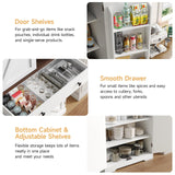 ONBRILL 71" Tall Farmhouse Kitchen Pantry with 6 Door Shelves & Drawer, Wood Pantry Storage Cabinet with 2 Adjustable Shelves & 4 Barn Doors, Freestanding Cupboard for Kitchen, Dining Room, White ONBRILL