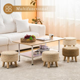 Cpintltr Round Seagrass Ottoman Footstool Handwoven Water Hyacinth Pouf with Solid Wood Legs Shoe Changing Stool Sturdy & Stylish Footrest for Living Room Balcony or Garden White Cpintltr