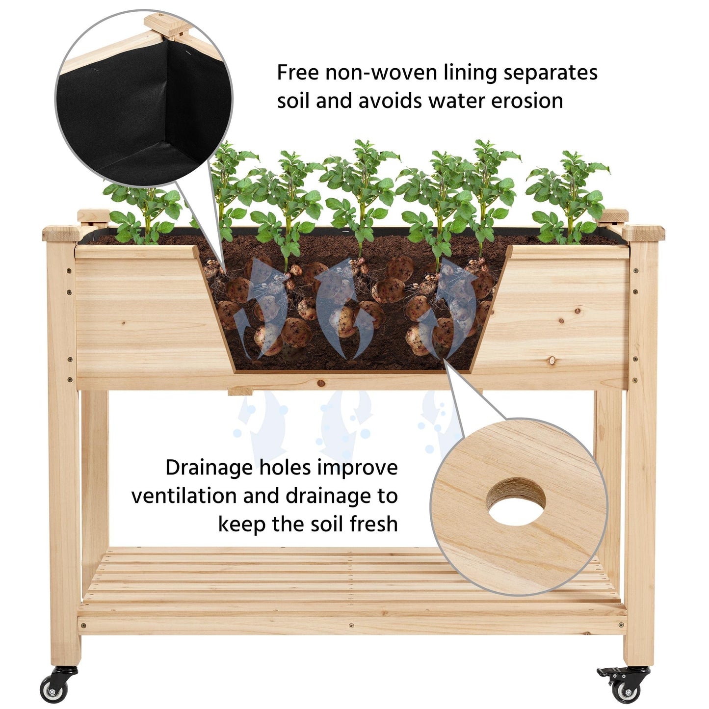 Yaheetech 42x23x33in Wooden Raised Garden Bed with Wheels Horticulture Flower Planter Boxes Elevated Vegetables Growing Bed for Grow Herbs and Vegetables, 2 PCS