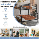 Full XL over Queen Bunk Beds for Teens or Adults ,Industrial Heavy-Duty 2 IN 1 Metal Convertible Bunk Bed with Ladder and Slats Support ,15.9" High Guard Rail,Space-Saving ,Noise Reduced,Black Mirightone