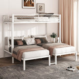 HKOLIE Twin Over Twin & Bunk Beds for 3, Triple Bunk Bed for 3 with Guardrails, Ladder & Upper-Bed Platform, for Children, Teens, Adults, No Box Spring Needed, White HKOLIE