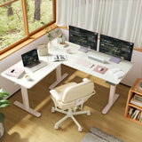 YDN L Shaped Standing Desk, Electric Standing Desk L Shape Adjustable Height Dual Motor, 63 x 55 Inch Corner Standing Desk with Splice Board for Home Office, Large Standing Desk, White YDN