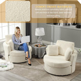 Swivel Barrel Chair, Modern Fabric Oversized 360 Degree Club Accent Arm Chairs, Single Round Living Room Sofa Chair w/ 3 Pillows for Nursery, Bedroom, Reading, Office, Ivory JEEOHEY