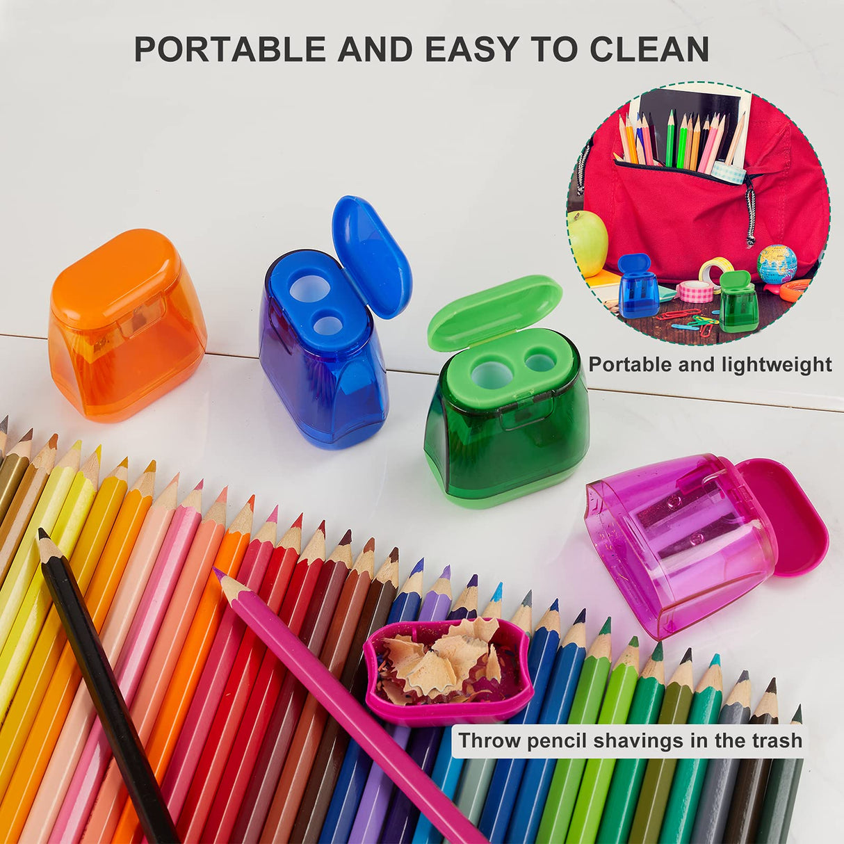 Sonuimy Pencil Sharpeners, 4 Pcs Pencil Sharpeners Manual,Dual Holes Compact Colored Handheld Pencil Sharpener for Kids with Lid Adults Students School Class Home Office (Covered) Sonuimy